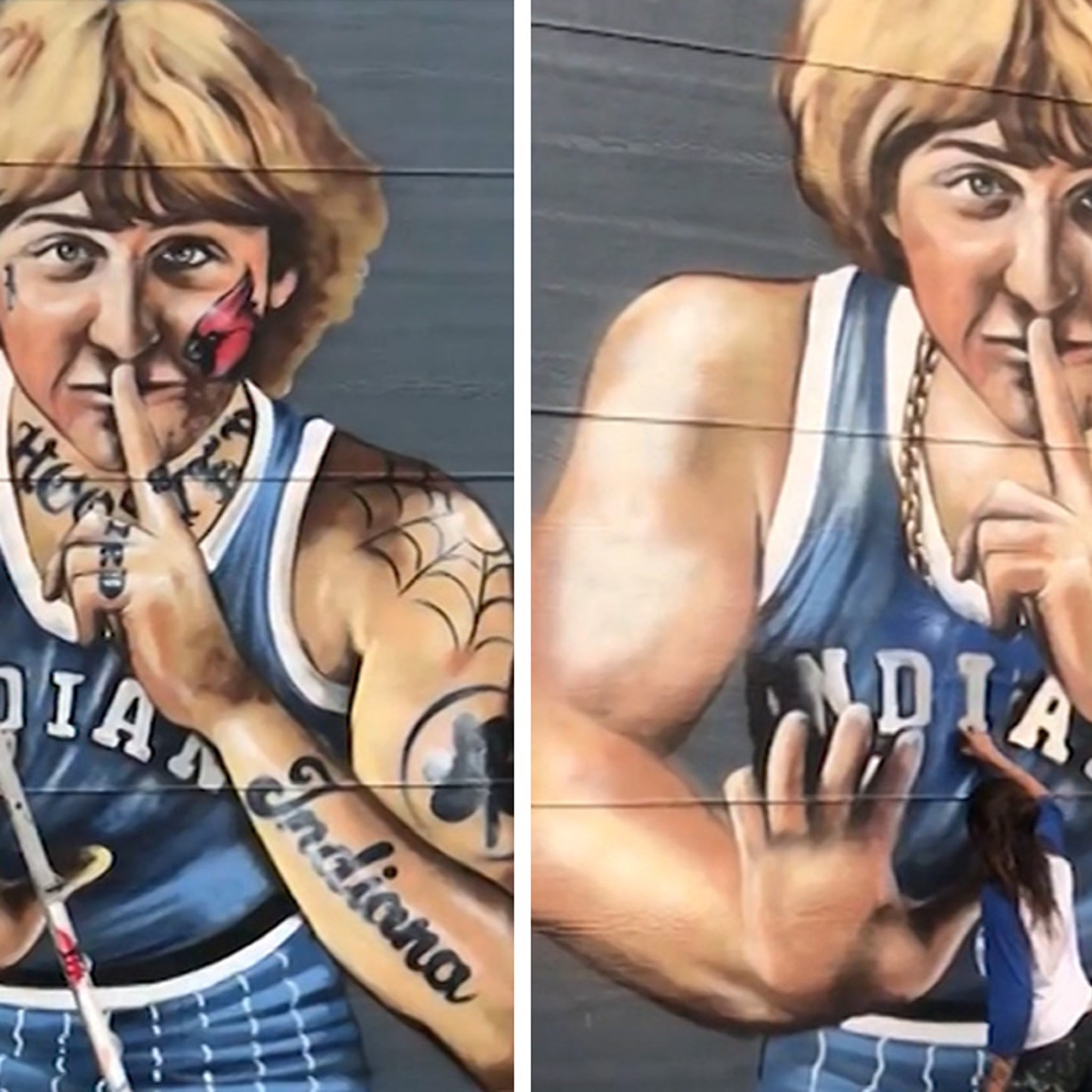See Indianapolis Larry Bird mural after the tattoos were removed