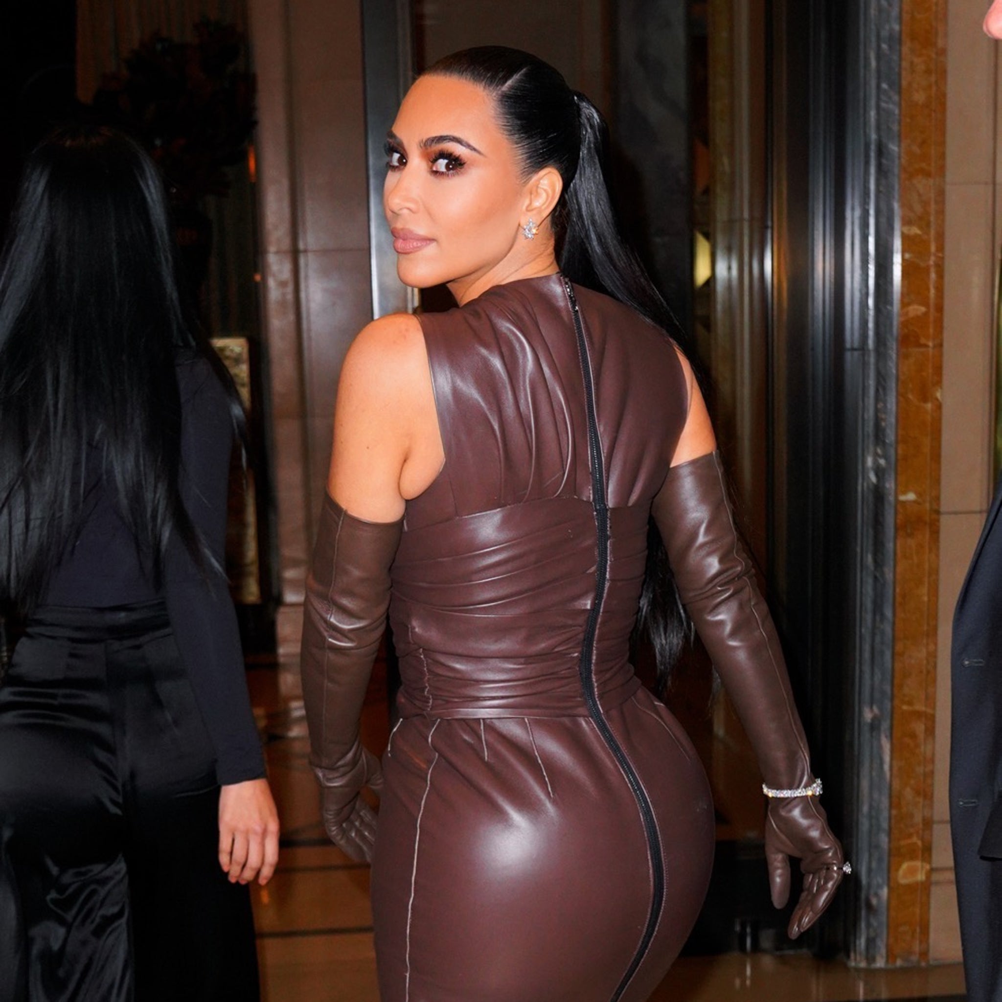 Kim Kardashian Dons Brown Leather Dress at WSJ Innovator Awards in NYC