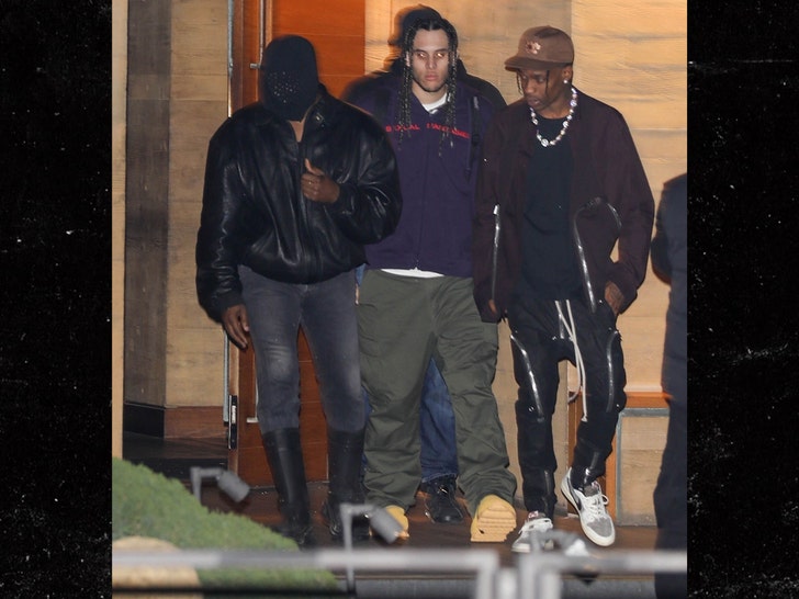 Kanye West Parties in L.A. with Travis Scott & New Kim K Look-Alike