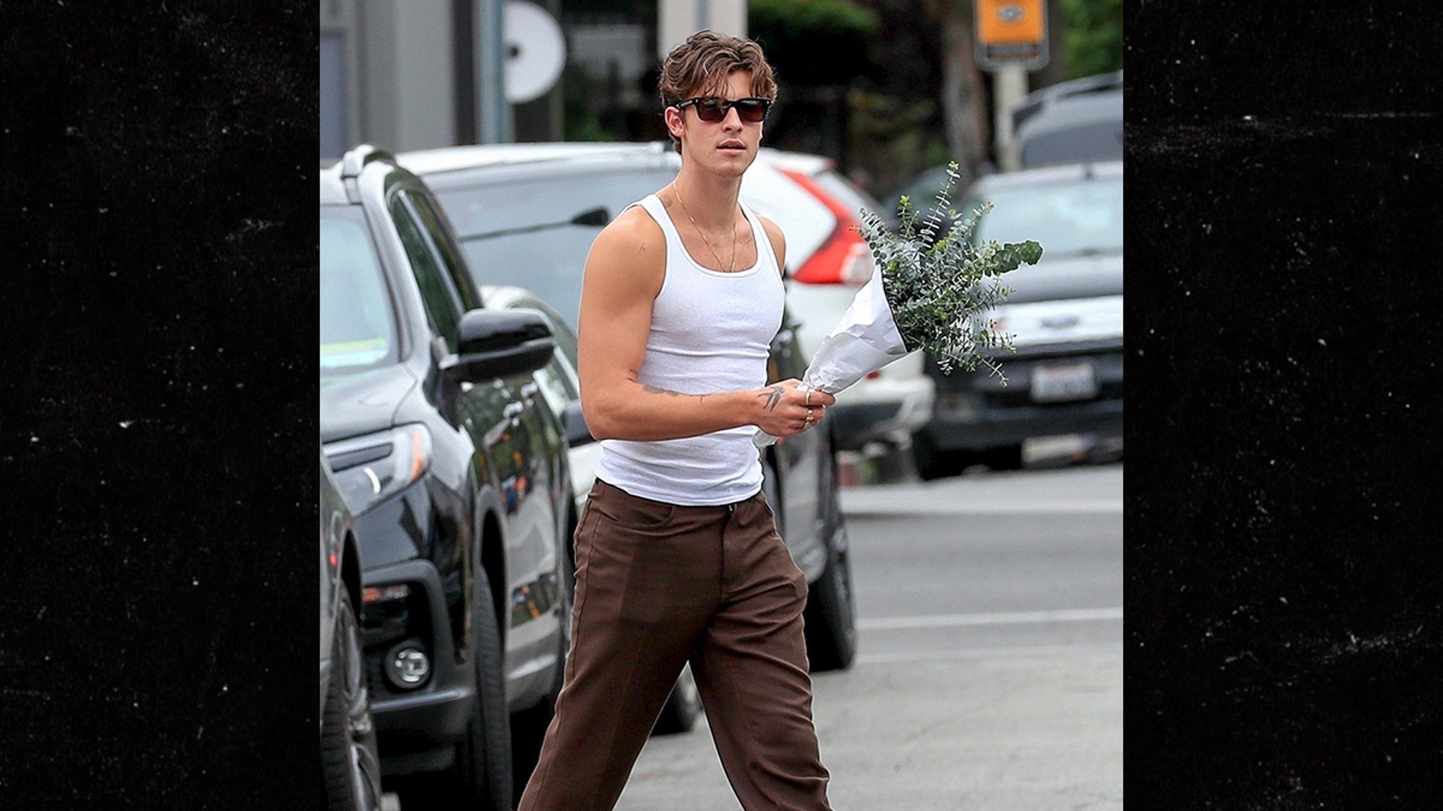 Shawn Mendes Scopes Flowers at Farmers Market in White Tank Top