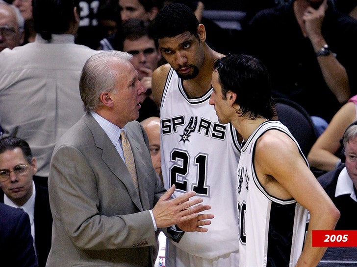 Gregg Popovich with Tim Duncan and Manu Ginobili Getty 1