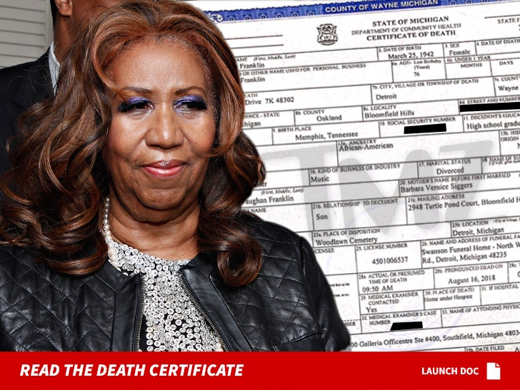 Aretha Franklin S Death Certificate Shows Cause Of Death Was