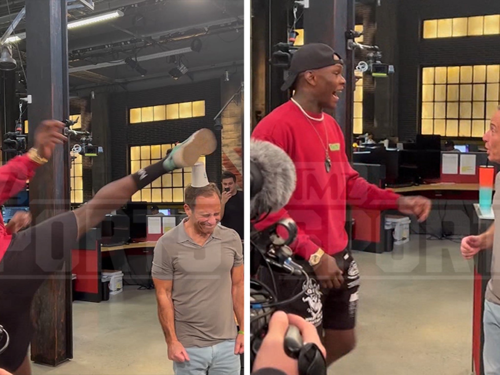UFC Champ Israel Adesanya Kicks Cup Off Harvey Levin's Head In Wild Video