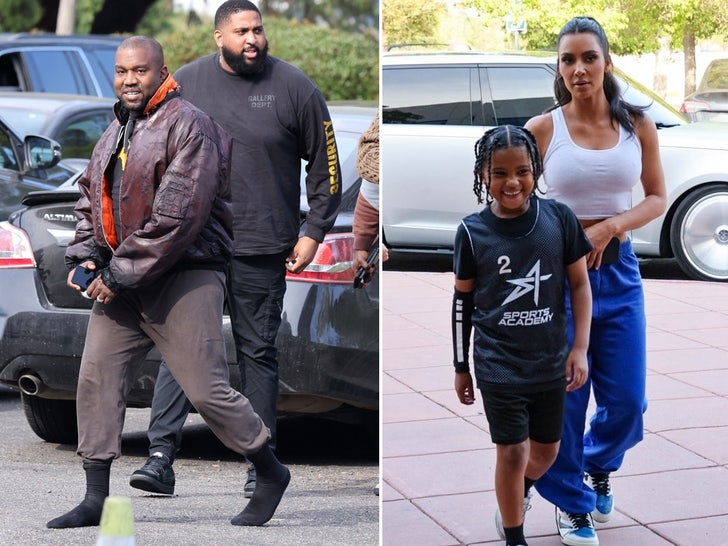 Kim and Kanye seen arriving at Saint's basketball game