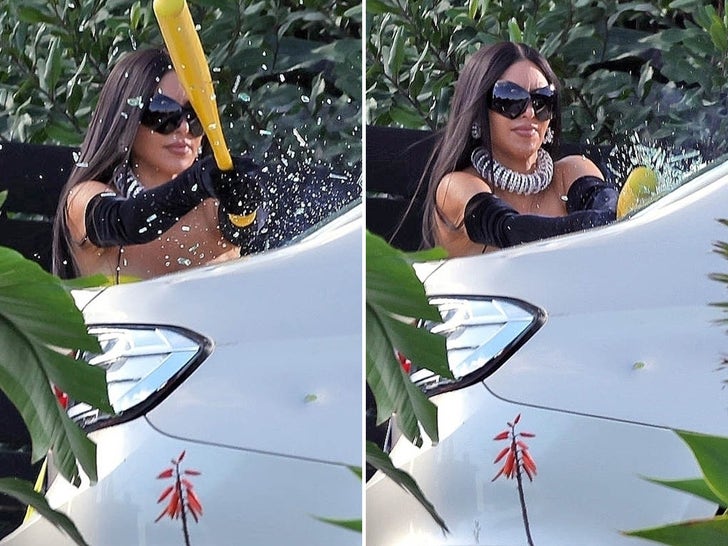 Kim Kardashian Shatters Car Window On 'All's Fair' Set