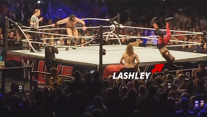 WWE Superstar Bobby Lashley Falls Out of Ring After Rope Collapses