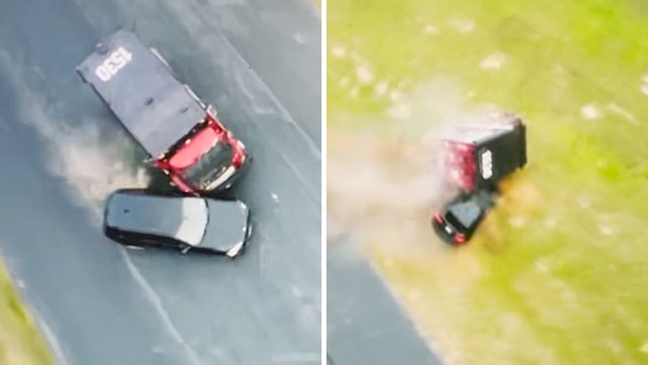 Une vue aérienne montre Gnarly Crash sur le tournage du film d'Eddie Murphy “The Pickup”