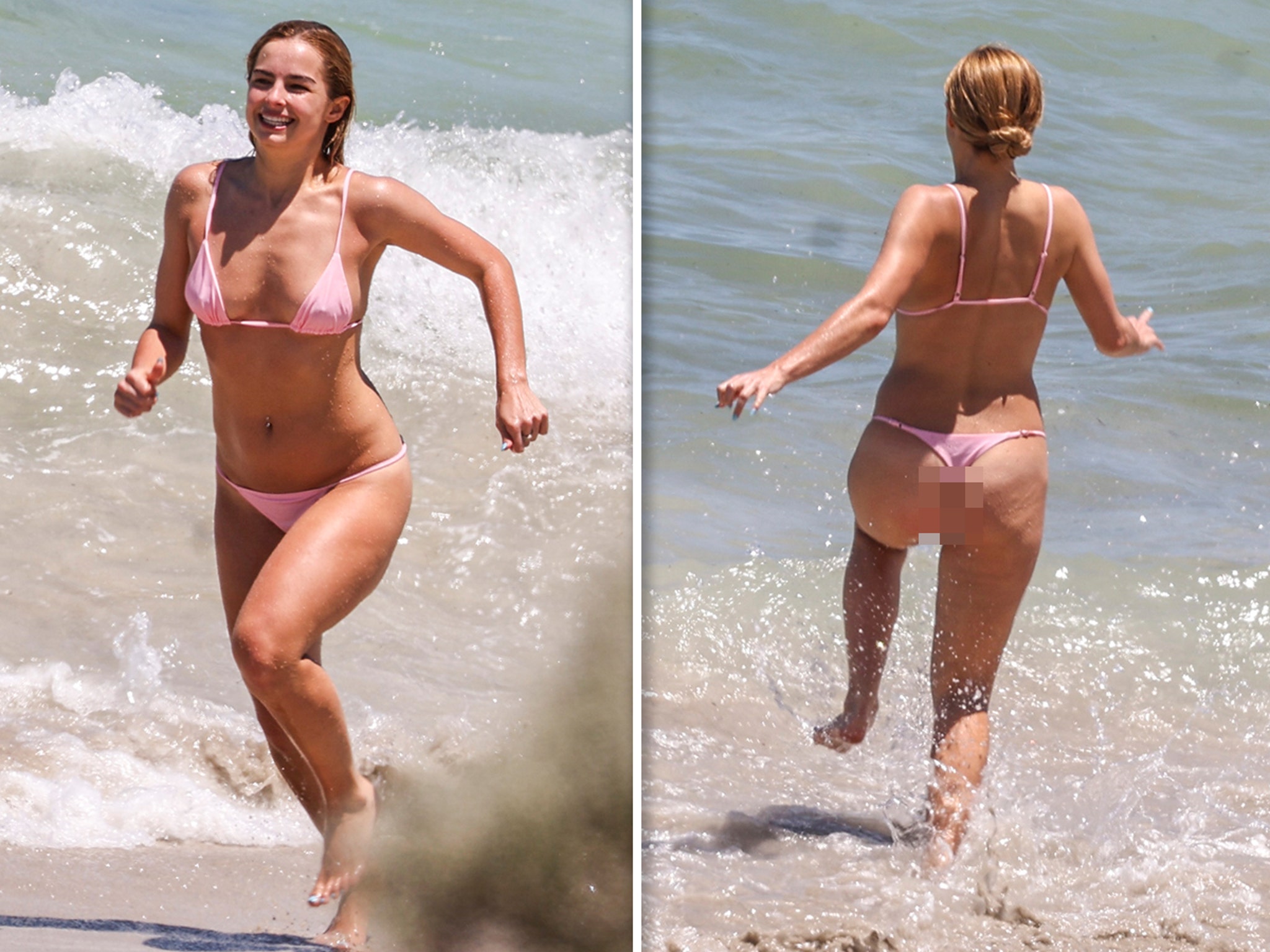 Addison Rae in a light pink bikini on the beach in Perth, Australia in January 2026