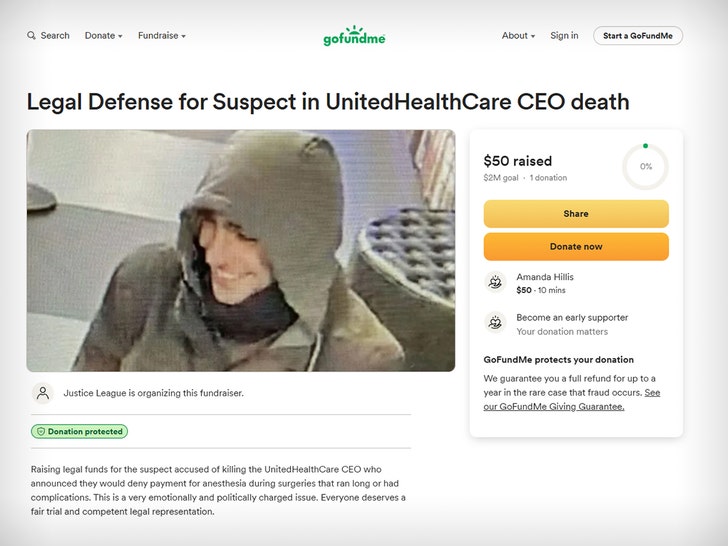 UnitedHealthCare CEO Suspect legal defense death gofundme