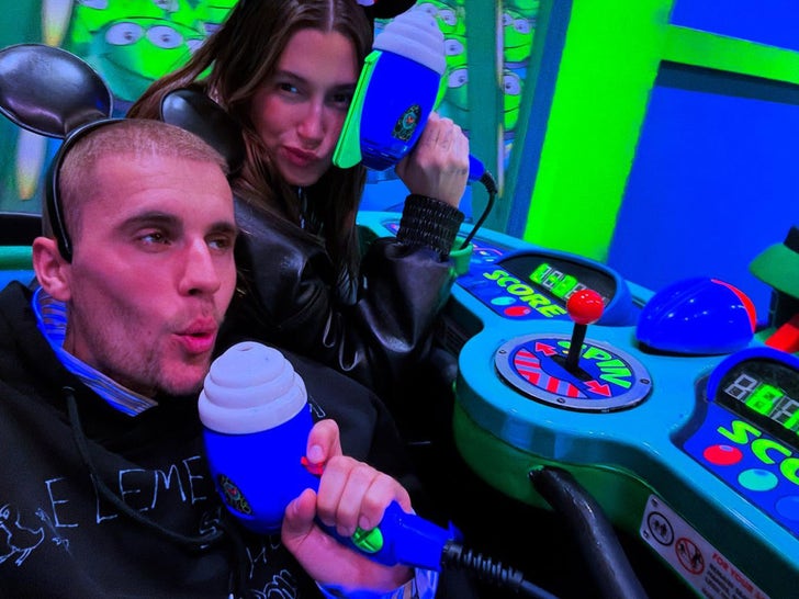 Justin and Hailey Bieber with Kid Laroi in Disneyland