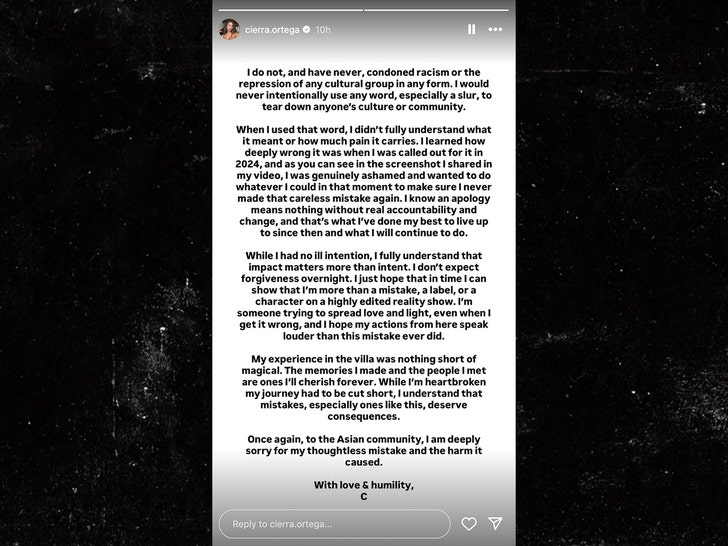 cierra ortega apology love island insta 1