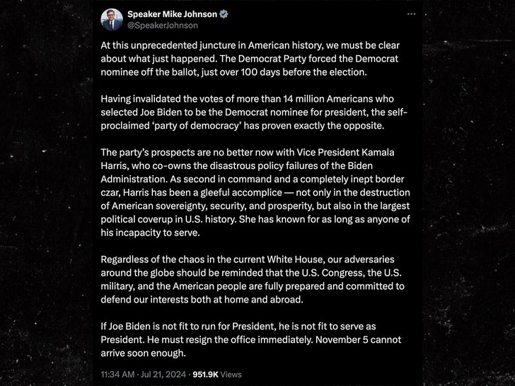 mike johnson post about biden stepping down