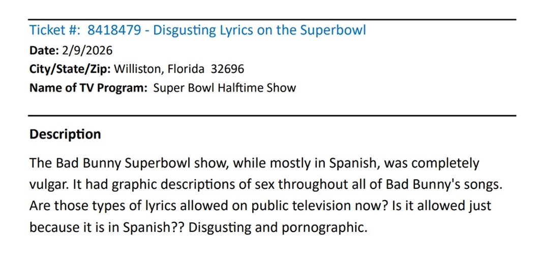 Super Bowl Half Time Complaints 10