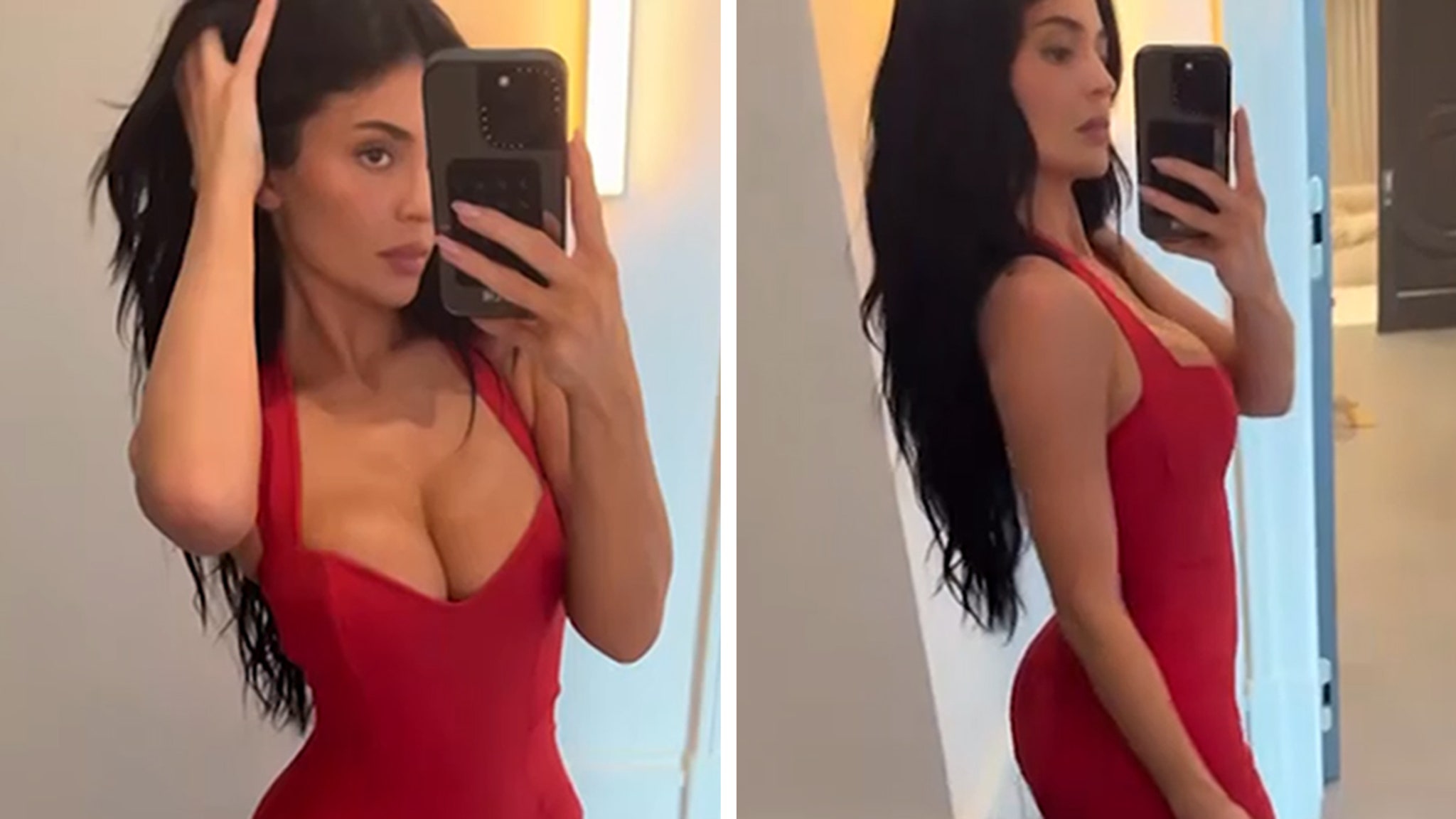 Kylie Jenner Shows Off Bust in Low-Cut Red Dress