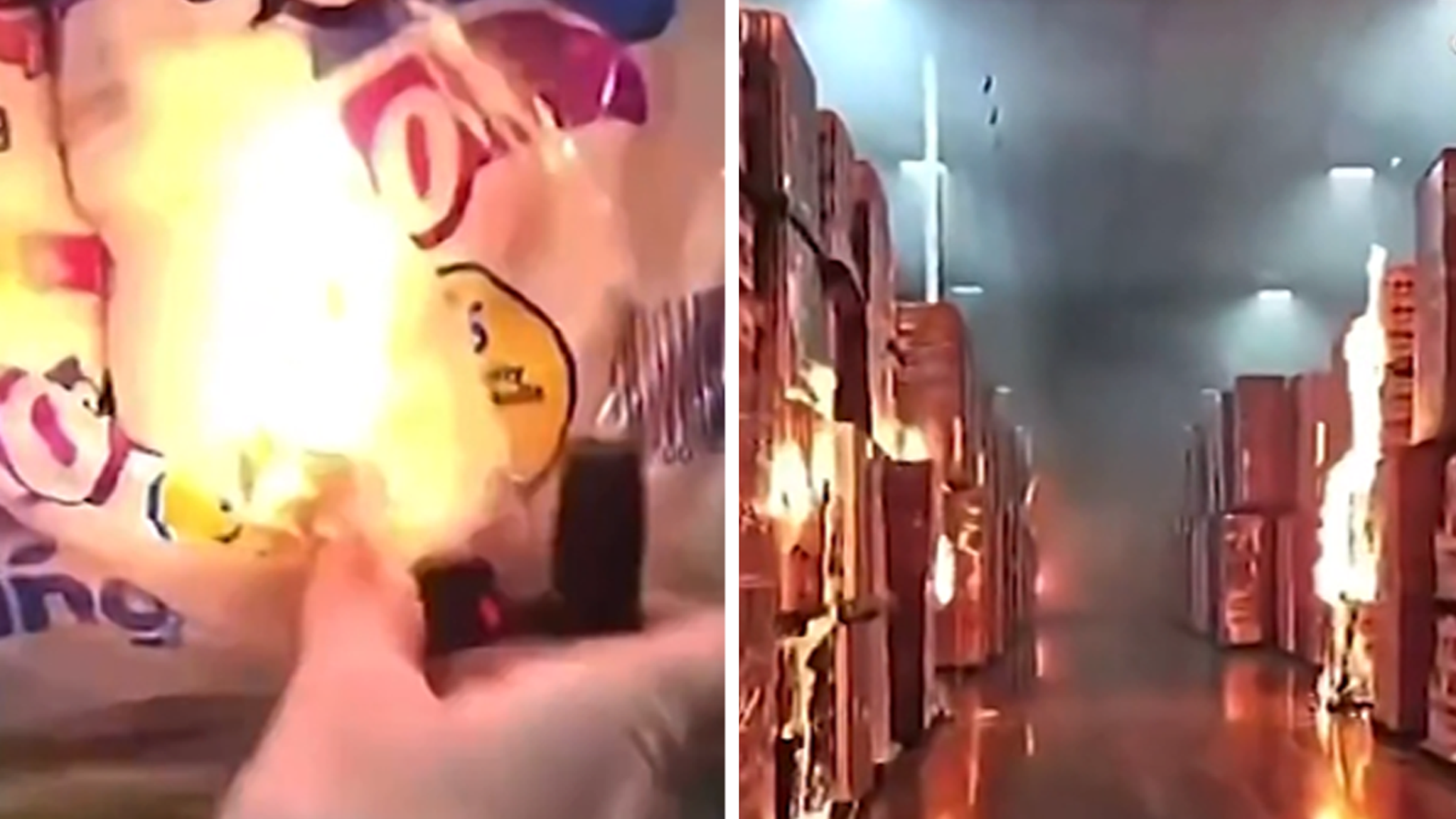 Wildvideo toont naar verluidt een werknemer die een magazijn in Californië in brand steekt