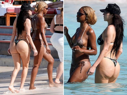 Anastasia Karanikolaou & Justine Skye Wearing Bikinis On A Beach In St Barts