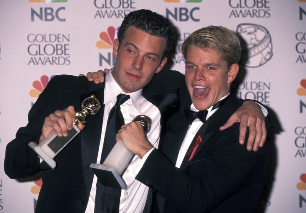 1998 -- Longtime besties Ben Affleck and Matt Damon celebrate their Best Screenplay win for their work in 