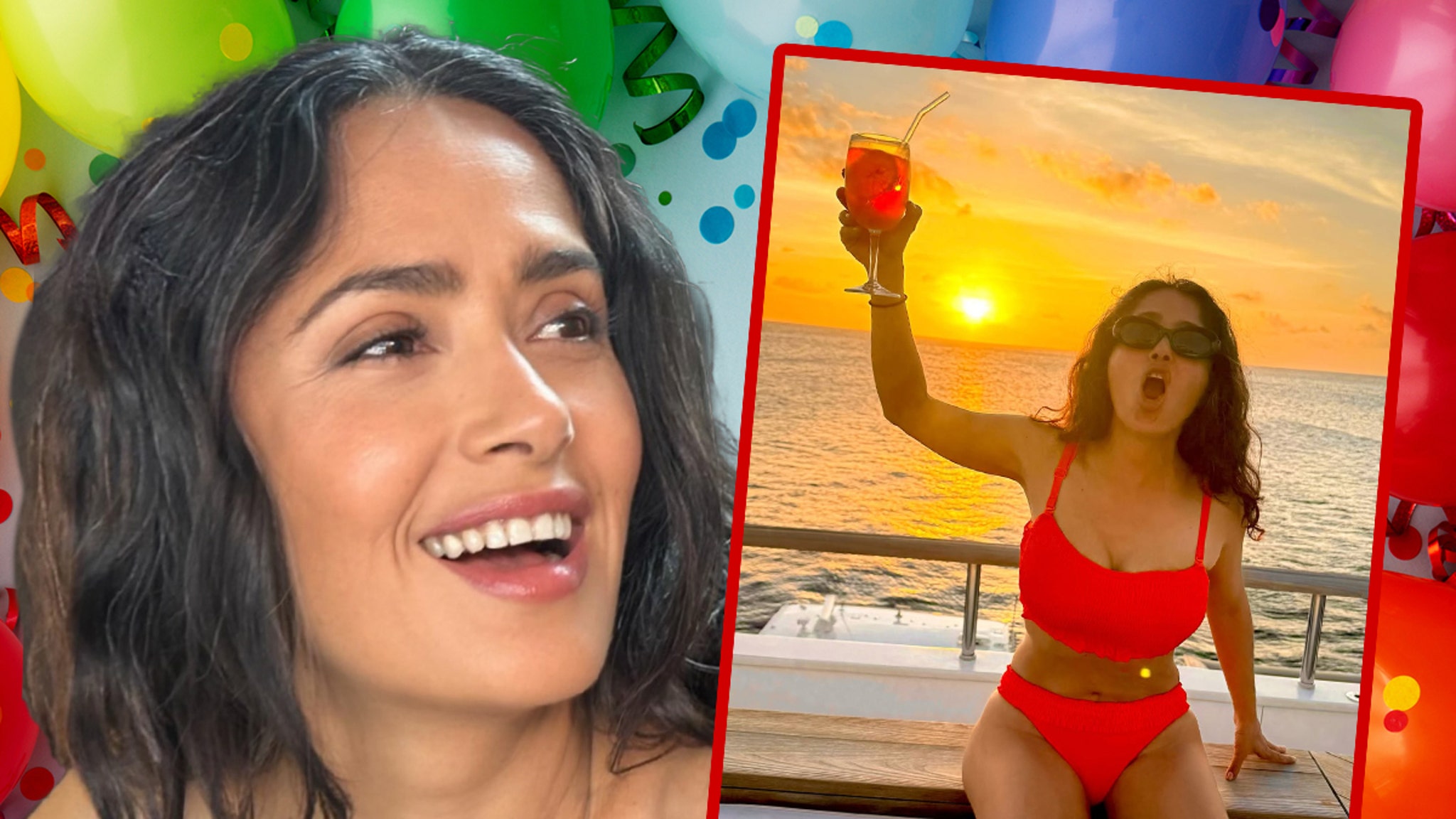 Salma Hayek Celebrates Final Year of Her Fifties With Red-Hot Bikini Pic