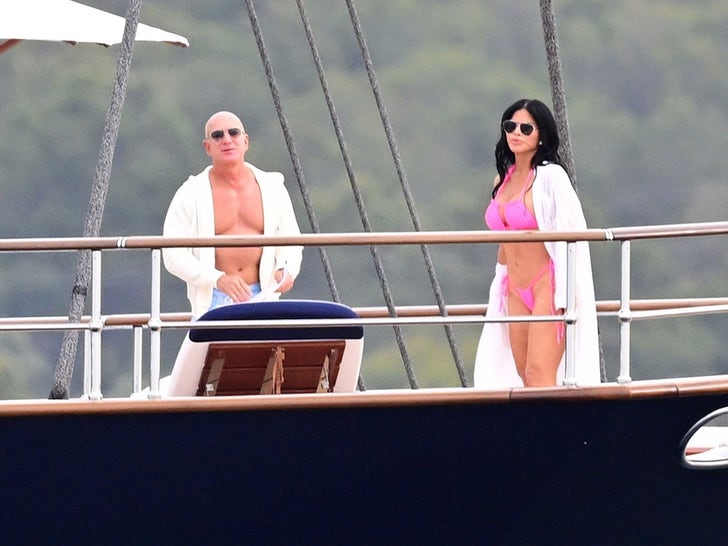 Jeff Bezos and Lauren Sanchez On Deck of New Superyacht