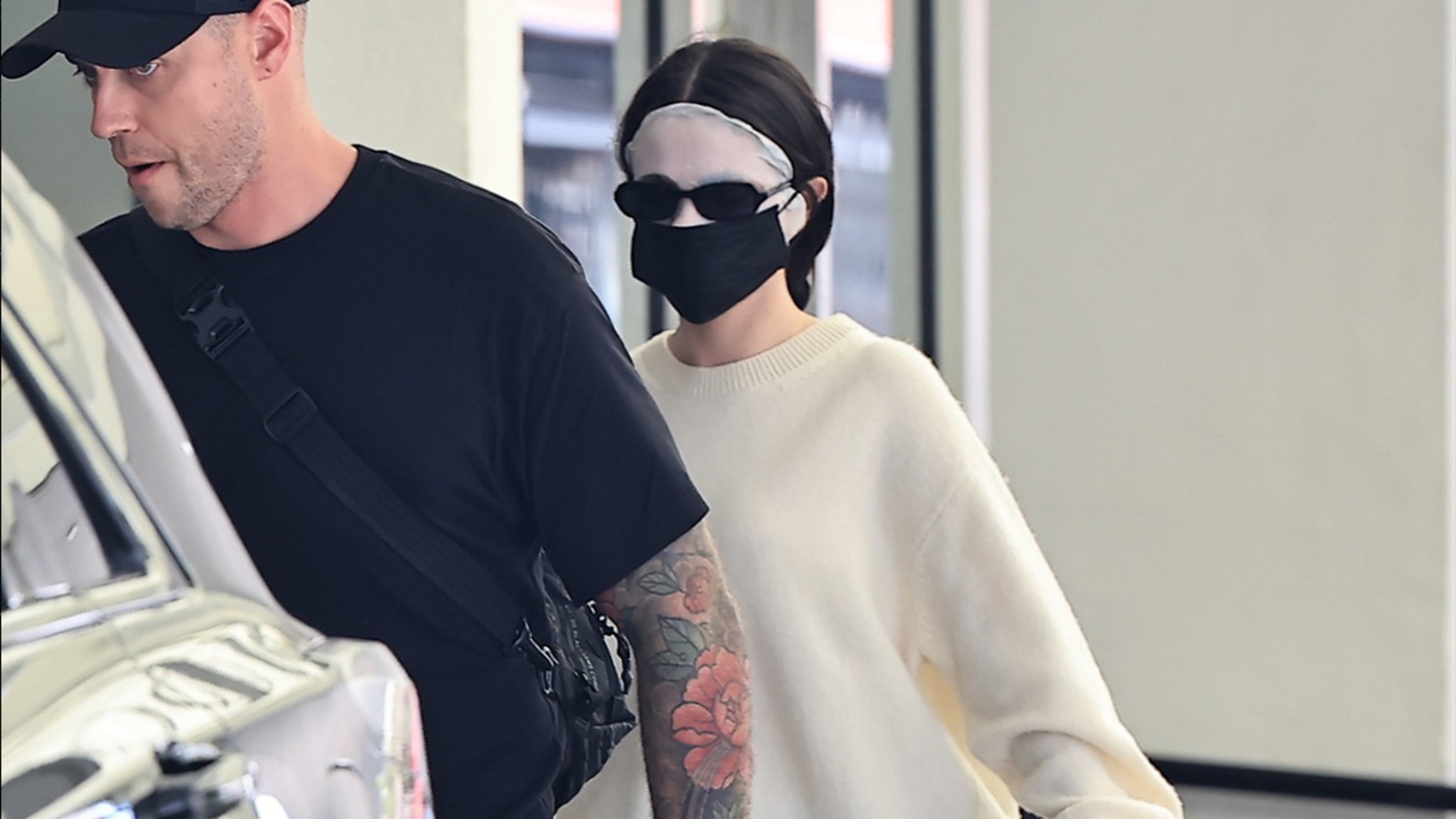 Selena Gomez Sports Bright White Face Mask After Beverly Hills Beauty Session