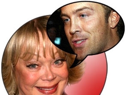 Composite of Candy Spelling with a pic of Larry Birkhead inset