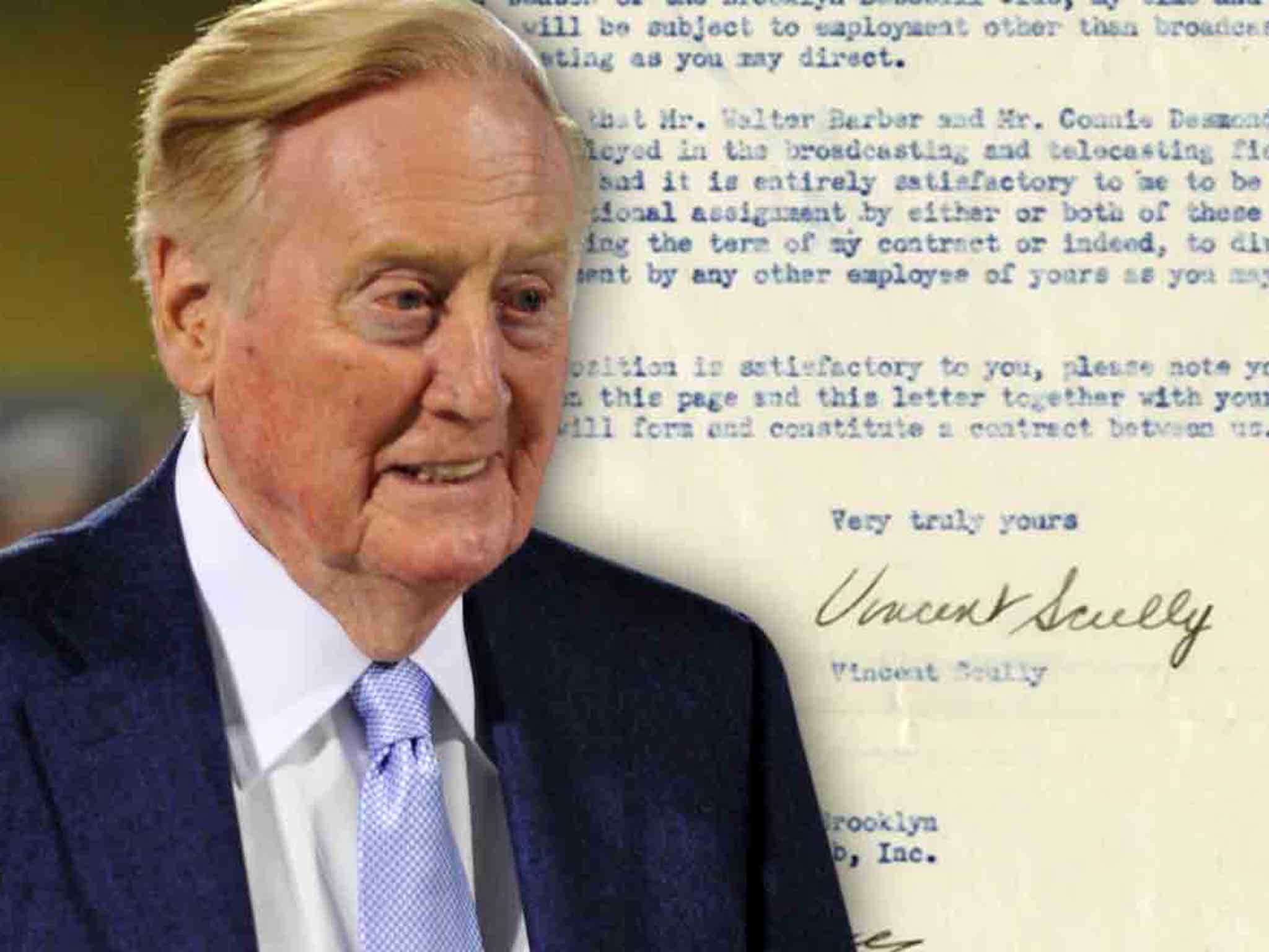 Vin Scully S 1st Dodgers Contract Hits Auction Only Paid 100 A Week