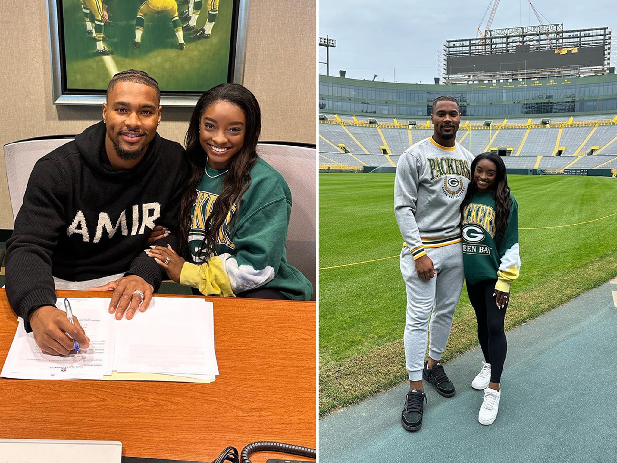 Simone Biles Supports Jonathan Owens at Green Bay Packers