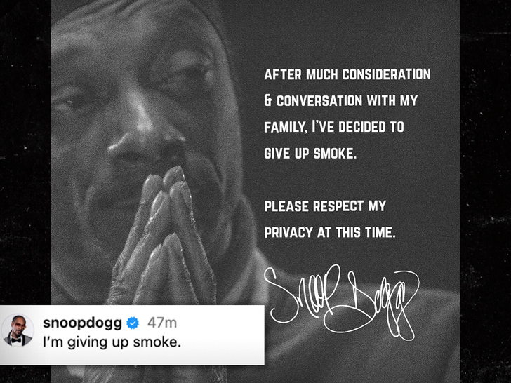 snoop dogg instagram post giving up smoke