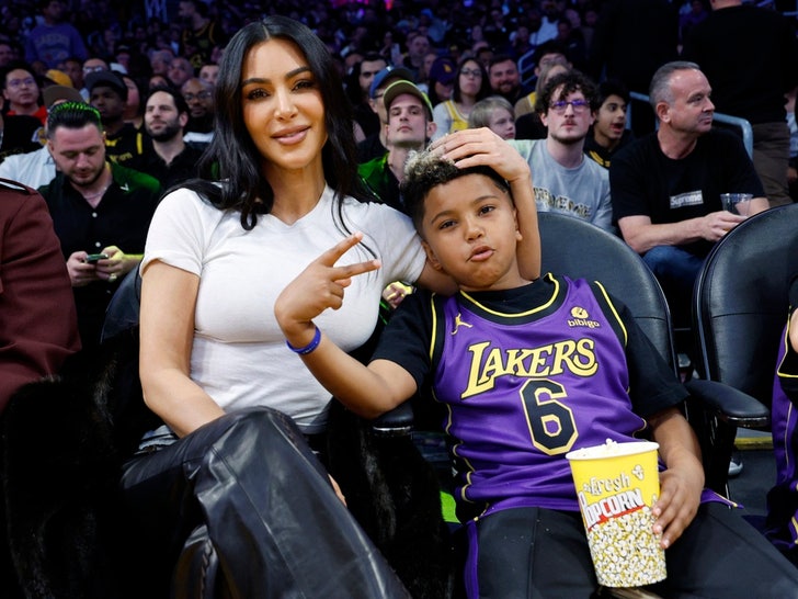 Kim Kardashian & Saint West Watching Sports