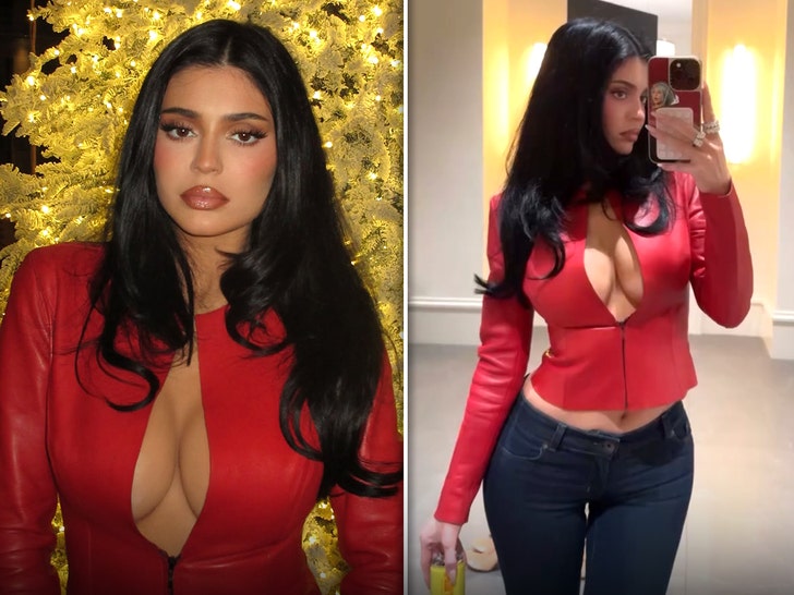 Kylie Jenner in Red-Hot Leather Ensemble