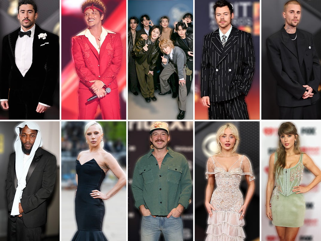 Bad Bunny / Bruno Mars / BTS / Harry Syles / Justin Bieber / Kendrick Lamar / Lady Gaga / Morgan Wallen / Sabrina Carpenter / Taylor Swift