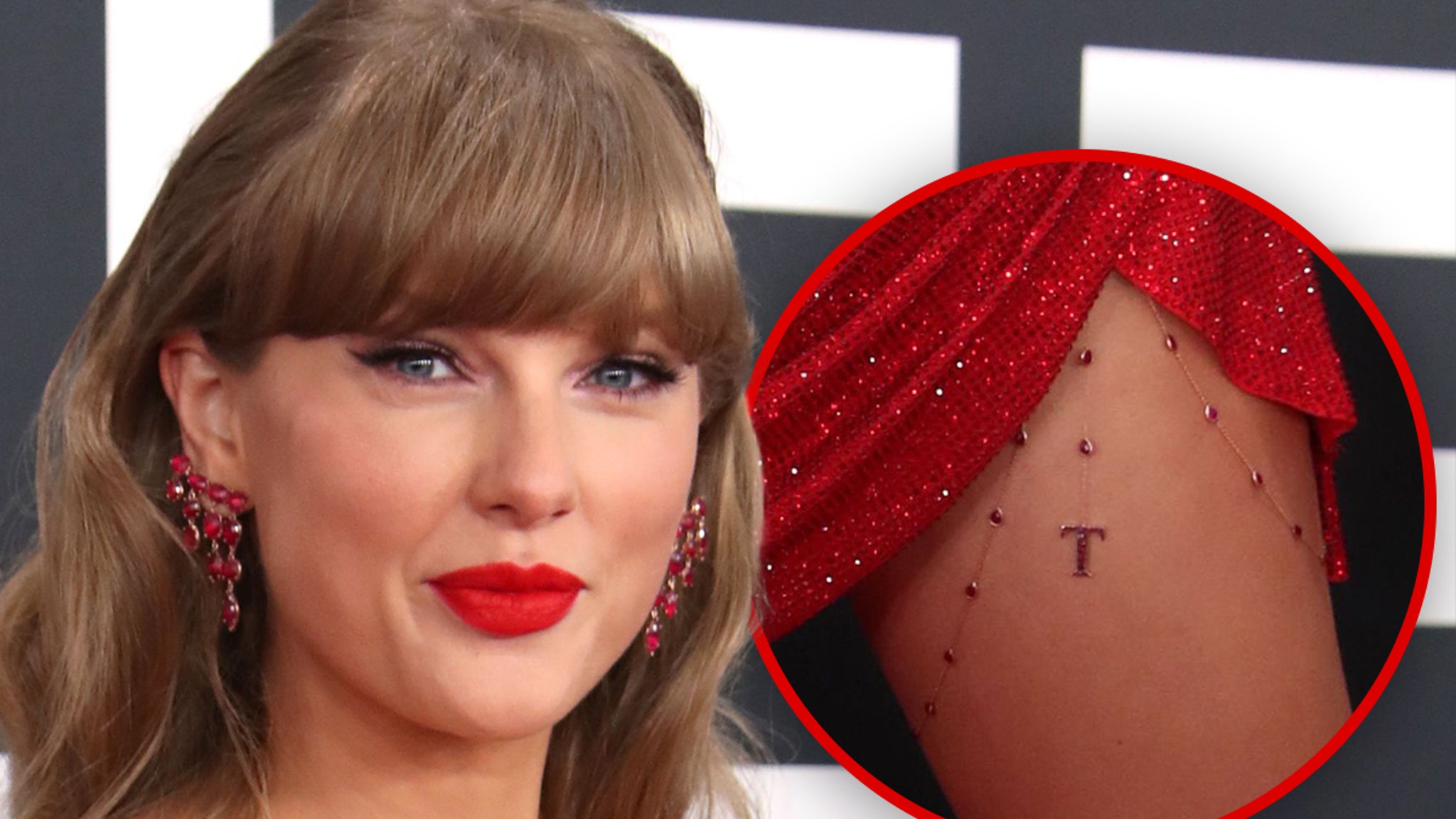 Taylor Swift Wears Chiefs Red, ‘T’ Charm on Thigh to 2025 Grammy Awards