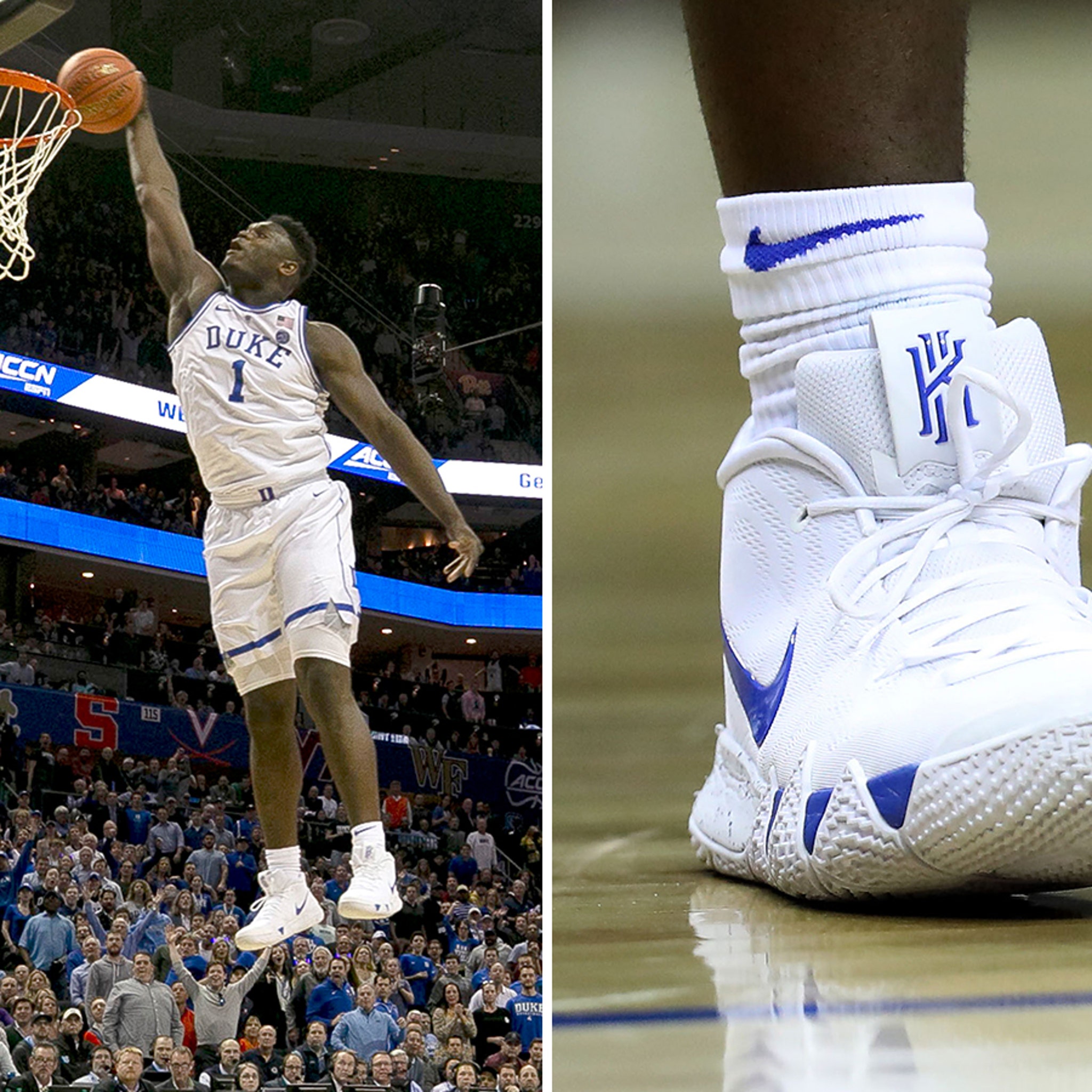 Duke player Zion Williamson injured when Nike shoe blows apart in game
