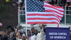 LeBron James And Coco Gauff Carry The American Flag During 2024 Olympics Opening Ceremony