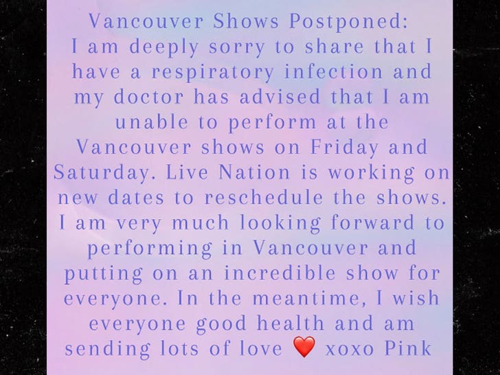 pink instagram post about postponed show