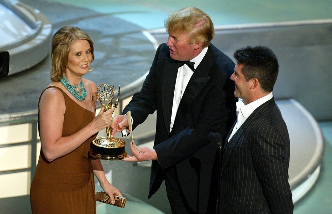 Donald Trump and Simon Cowell present the Emmy to Cynthia Nixon for Best Supporting Actress in a Comedy Series -- 56th Annual Primetime Emmy Awards