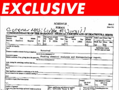 Anna Nicole Smith's son's death certificate