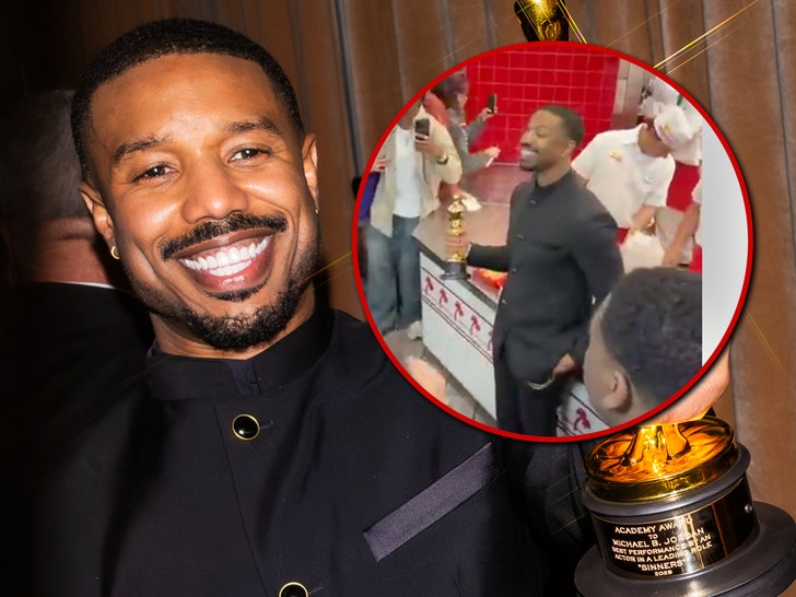 Michael B. Jordan Sparks Fan Frenzy After He's Spotted Having Very Down-To-Earth Celebration For Oscars Win