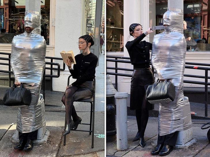 Dominatrix Teams Up With Alexander Wang & Duct Tapes Man To Street Post