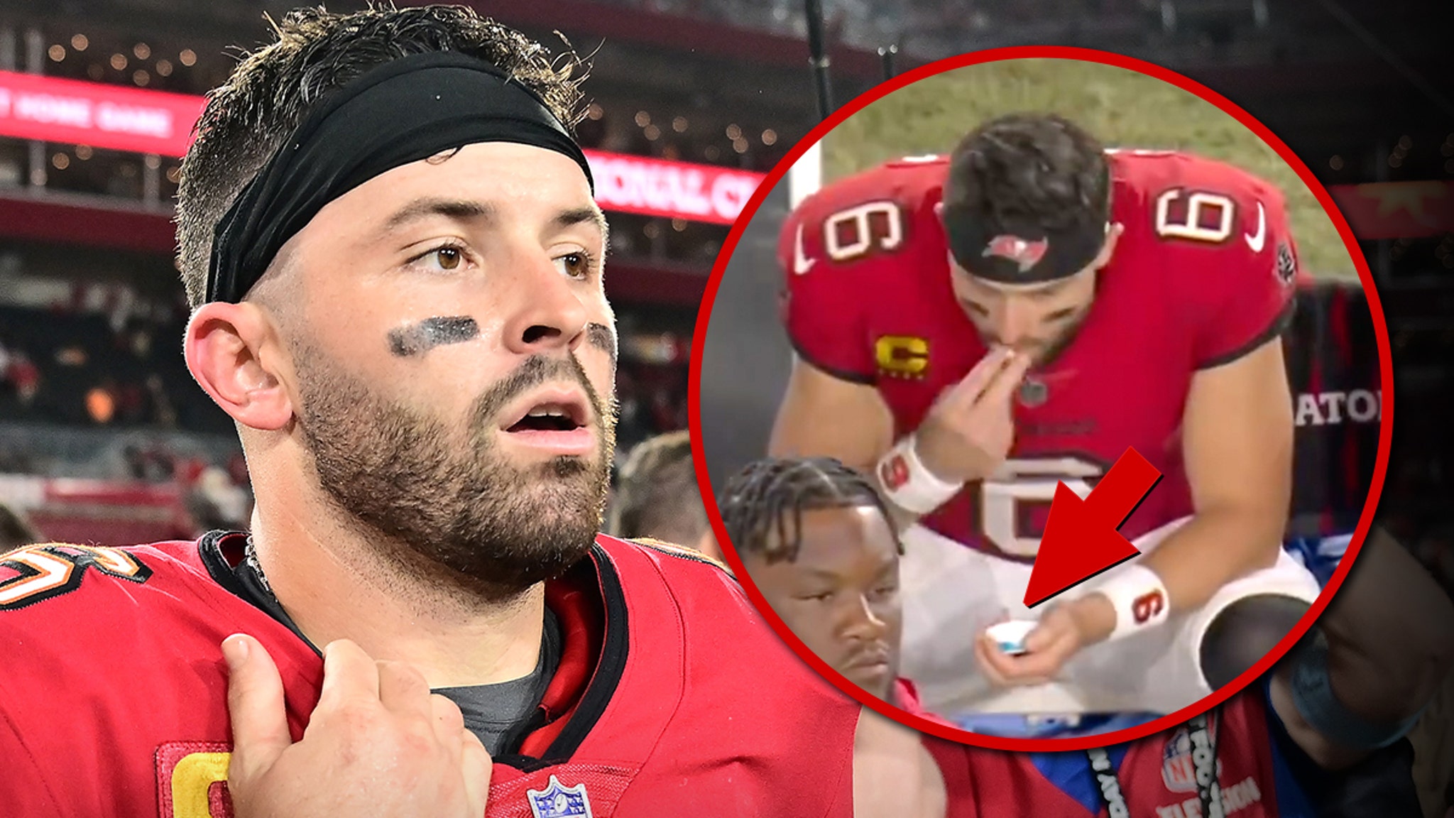 Baker Mayfield was caught popping a ZYN on Monday Night Football