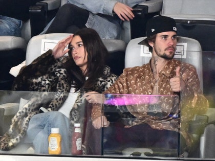 Justin and Hailey Bieber at Super Bowl LVIII