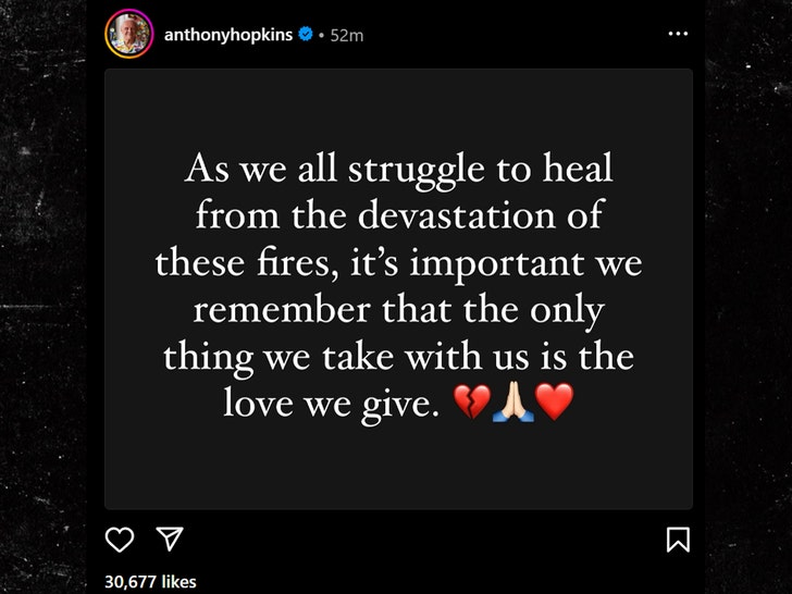 anthony hopkins instagram post about the fires