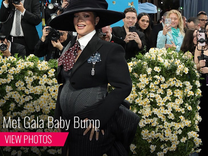 Rihanna Debuts New Pregnancy at Met Gala, Shows Off Baby Bump on Blue Carpet