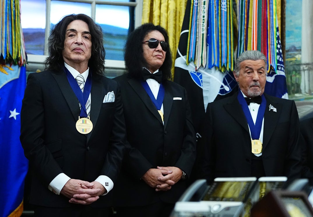 Paul Stanley, Gene Simmons and Sylvester Stallone