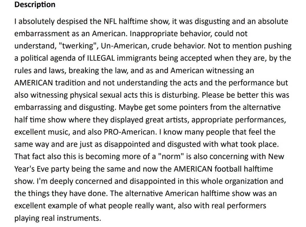 Super Bowl Half Time Complaints 9