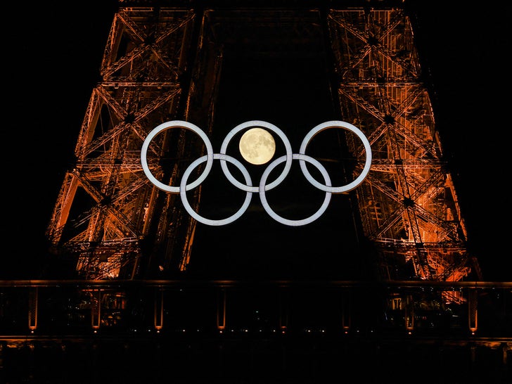 Moon Aligns With Olympic Rings On The Eiffel Tower