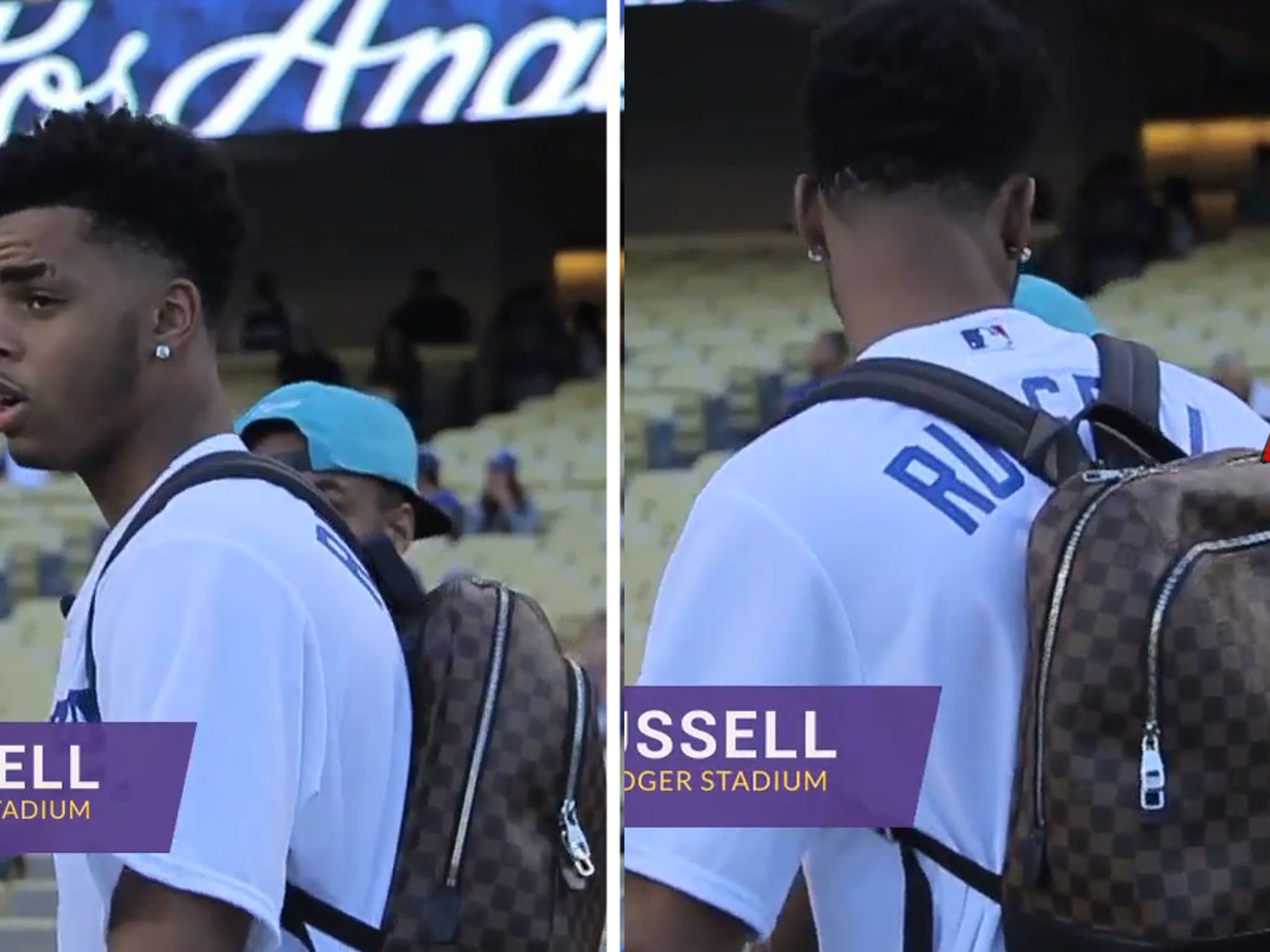 D'Angelo Russell -- Rocks $2K Louis V Backpack  For Dodgers 1st Pitch
