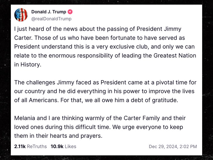 Donald Trump Says Country Owes Jimmy Carter A 'Debt of Gratitude'