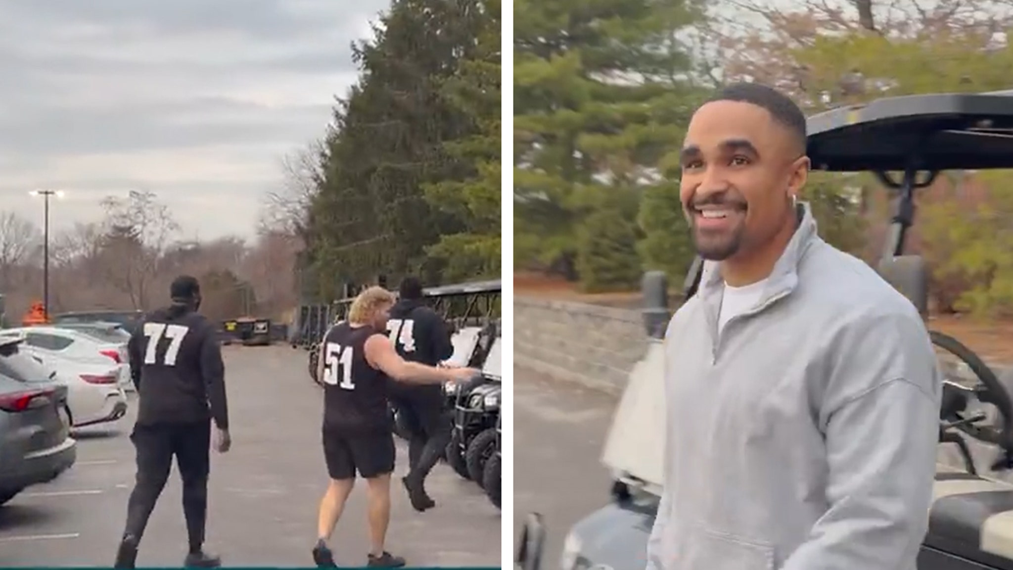 Eagles Linemen Freak Out Over Hurts And Barkley’s Golf Cart Christmas Presents