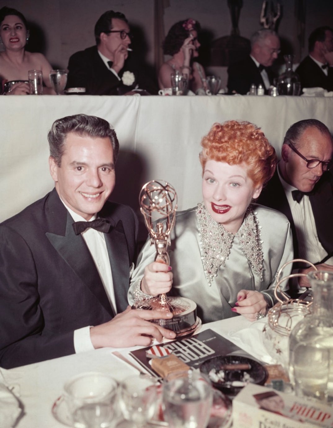 Lucille Ball and her husband Desi Arnaz after Ball won Best Comedienne for 'I Love Lucy' -- 5th Primetime Emmy Awards